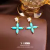 Brincos de trevo de quatro folhas cravejados de diamantes estilo ins coreano, vintage, simples, elegantes, versáteis, de alta qualidade, luxo leve, brincos da moda
