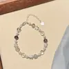 Pulseira Borboleta de Cristal Amarelo Torre Natural Prata de Lei S925 Design de Nicho Feminino Versátil Pulseira de Cristal Multi-Tesouro Pérola Shijia