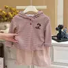 Conjunto de Sudadera a Rayas con Dibujos Estilo Coreano Otoño Nuevo para Niñas, Dulce, de Moda, Ropa Casual Infantil para Bebés Niñas
