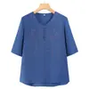 Blusas Frescas de Verão para Mulheres de Meia-Idade e Idosas, Novo Estilo 2026 Camisetas Finas Bordadas para Avós, Roupas Casuais Femininas