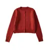 Suéter Cardigan de Punto Suelto de Manga Larga con Trenzado Corto de Color Sólido para Mujer, Estilo Europeo y Americano, Nuevo para Otoño e Invierno