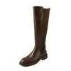 Botas de Caballero de Piel de Vaca para Mujer de Caña Alta Largas Otoño e Invierno Nuevas Botas con Tacón Medio de Punta Redonda y Patchwork No son Botas Altas de Caña Larga Botas de Caña Recta para Mujer Botas Individuales