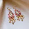 Borlas Rosas y Doradas, Pendientes de Borla de Cristal Incrustados con Diamantes de Colores, Ganchos para Oreja de Lujo Ligero de Alta Gama, Pendientes para Mujer de Estilo Vintage