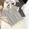 Camisa Polo Feminina Plus Size Verão Nova 100,00kg Irmã Gordinha Casual Retrô Meio Colarinho Aberto Listrada Manga Curta 7246