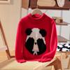 Suéter Engrosado 100% Lana Pura para Hombres, Mujeres y Niños, Mismo Estilo Suéter de Cuello Medio Alto con Base Jacquard de Dibujo Animado de Panda