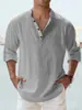 2026 Amazon Comercio Exterior Camiseta de Lino para Hombre con Cuello Mao de Manga Larga Sudadera Holgada Camisa Lisa de Manga Larga de Algodón y Lino para Hombre