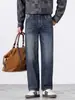 [Xintang] Jeans masculinos outono e inverno, cintura alta, soltos, perna larga, corte reto, elásticos, estilo business, calças masculinas grossas atacado