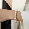 Pulseira de Titânio com Pérola de Água Doce, Design Geométrico, Personalidade, Temperamento Fashion, Corrente para Amigas, Pulseira Fashion, Não Desbota