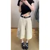 Calças Capri Femininas para o Trabalho com Design de Bolso, Cor Damasco, Jeans de Cintura Alta Emagrecedor, Calças de Perna Larga de Comprimento Médio, Modernas e Fáceis de Combinar