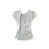 Camisa de Manga Corta Rayada Morning Glory [Calidad Original] para Mujer, Diseño de Verano con Pliegues, Ceñida a la Cintura, Adelgazante, Top Irregular
