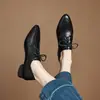 Novedad 2025 Zapatos de Cuero de Tacón Bajo Versátiles para Mujer Boca Profunda con Cordones Estilo Academia Británica Zapatos de Una Sola Capa Zapatos con Cordones Primavera para Mujer