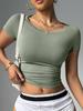 Novo Produto Transfronteiriço Top de Yoga Justo para Corrida Esportiva de Gola Redonda e Manga Curta com Pregas Laterais Look Emagrecedor Sexy Camiseta