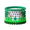 Europa y América. Pulsera Verde del Día de San Patricio Apilada con Cuentas de Arcilla Suave, Decoración de Colgante Hecho a Mano de Trébol de Cuatro Hojas de Buena Suerte