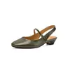 Zapatos Mary Jane huecos en color rojo suave, estilo verano, piel de oveja de capa superior, tacón bajo grueso, sandalias de puntera cerrada sin talón de moda