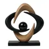 Adorno de Arte Abstracto "Riqueza de Todas las Direcciones" - Negro con Esfera de Vidrio con Veta de Madera, Artesanía de Resina para Escritorio, Pieza Decorativa de Resina