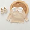 Bebê coreano doce estilo boneca colarinho manga comprida top 2024 outono novo bebê menina base camisa t-shirt