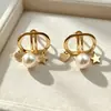 Pendientes de Borla de Perlas con Letra D Doble, Colgantes de Corazón y Estrella, Pendientes de Perlas de Lujo Ligero, Pendientes Versátiles de Acero de Titanio