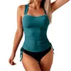 Traje de Baño de Dos Piezas para Mujer, Bikini Transfronterizo, Cubre Vientre, Conservador, Color Sólido, Corte Ajustado, Bikini Sexy Transfronterizo de Amazon para Mujer