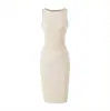 Elegante vestido midi sin mangas tipo top para mujer, vestido ajustado de punto fruncido, vestido de verano de alta gama ajustado