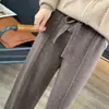 Calça Larga de Cintura Alta Nova Outono/Inverno 2025 para Mulheres, Calça Casual de Lã Drapeada Comprida, Calça de Tricô para Usar por Cima