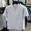 Camiseta Esportiva Masculina de Manga Curta com Zíper no Pescoço para o Verão, Absorvente de Suor, Respirável, Novo Estilo, Casual para Meia-idade, Top de Meia Manga, Atacado