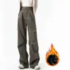 Calça de Trabalho com Rebites para Mulheres, Novo Estilo Primavera 2026, Cintura Alta, Emagrecimento, Caimento Solto, Petite, Esportiva, Perna Reta, Calça de Perna Larga com Forro de Fleece