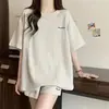 Traje Esportivo Casual Estilo College Verão Coreano Conjunto de Duas Peças Confortável Feminino Camiseta de Manga Curta Wafflough Solta Shorts