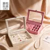Caixa de Armazenamento de Joias Portátil para Mesa com Tampa Flip-Top e Janela de Acrílico Transparente, Caixa de Armazenamento de Joias de Veludo Elegante e Luxuosa