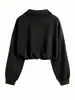2025 Nueva Moda Casual Deportiva Transfronteriza Europea y Americana para Mujer, Sudadera con Media Cremallera y Cuello, Chaqueta Moldeadora de Cintura, Manga Larga, Invierno