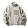 Jaqueta interna de fleece para outono e inverno, quente e à prova de vento, com elasticidade integrada, bolsos de cor contrastante, macia e confortável ao toque, adequada para atividades ao ar livre