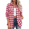 2026 Ropa de Mujer Transfronteriza Europea y Americana Manga Larga Nuevo Cuadros Botón Manga Larga Bolsillo Cepillado Camisa