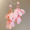 Flor de chifre com agulha de prata Flor com contas Laço de flor Brincos com borla redonda Brincos de tarraxa versáteis e elegantes Brincos de nicho de luxo leve