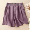 Pantalones Cortos de Algodón y Lino Zhen Pao Men, Estilo Chino Artístico, Shorts Bordados de Cintura Alta para Mujer, Sueltos y Versátiles, Pierna Recta, Largo de Cinco Puntos