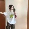 Camiseta de Manga Corta de Algodón Puro con Estrellas Dulces para Estudiantes, Estilo Ins Harajuku de Verano, Top Suelto Suave y Esponjoso de Cuello Redondo