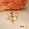Anel Geométrico de Aço Inoxidável com Design Ins Europeu e Americano Transfronteiriço, Não Desbota, Banhado a Ouro 18K, Anel e Pulseira de Zircônia Rosa