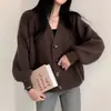 Cardigan Suéter Versátil Estilo Coreano Outono e Inverno Novo Casual Solto Preguiçoso Manga Lanterna Gola V Tricô Cardigan Feminino Tendência
