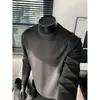Camiseta masculina de manga longa patchwork estilo americano, gola redonda, camada base, top branco vintage de outono para rua