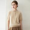 Suéter de Cashmere 100% Puro Novo Estilo Outono e Inverno para Mulheres, Blusa de Tricô Versátil com Gola Polo de Doze Fios, Manga Curta