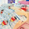 Juego de cuatro piezas de terciopelo de leche de alto gramaje de Crayon Shin-chan Clase A, sábana bajera gruesa, funda de edredón, sábana ajustable, juego cálido de tres piezas de dibujos animados