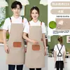 En stock, entrega instantánea: Delantal de trabajo de cocina para mujer, antimanchas, transpirable, con logo bordado, delantal impermeable de lona estilo japonés