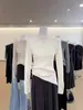 Suéter de Tricô Gola Alta Meia Manga Estilo Coreano para Mulheres, Suéter Slim Fit Emagrecedor para Outono e Inverno com Botões, Top Base de Manga Longa