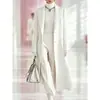 Abrigo de lana personalizado para mujer, estilo europeo y americano, otoño/invierno 2026, color liso, con cintas, prenda exterior de lana de longitud media