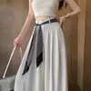Calça Elegante de Tecido com Corte Amplo Estilo Terno para Mulheres, Verão 2026, Gravata Fina de Seda, Cintura Alta, Calça de Caimento Leve, Corte Reto, Comprimento até o Chão