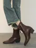 Versão em Pele de Ovelha~ Botas de Cano Curto Stretch Pretas de Salto Alto para o Dia a Dia, Botas Curtas Retro Macias com Salto Grosso para Outono e Inverno, Botas de Corte Ajustado