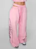 Top Corto Rosa Dulce y Fresco Estilo Chica Picante con Sudadera Funcional de Cuello Alto y Cintura con Cordón, Pantalones Largos Creativos con Diseño de Cintura