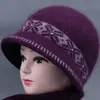Sombrero de invierno para mujeres de mediana edad y ancianas, sombrero tejido de lana con ala ancha, cálido de piel de conejo, con forro de terciopelo y grueso para señoras mayores.