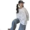 Camiseta de Manga Longa com Estampa de Letras Estilo Coreano para Meninas, Primavera 2026, Top Casual Simples Soltinho, Moda Transfronteiriça Tendência
