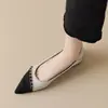 Sapatos Femininos Apontados de Boca Rasa Tamanho 32-43, Sapatos de Salto Baixo Pequenos Estilo Chanel, Sapatos Femininos de Cano Baixo Color Block, Sapatos de Exportação