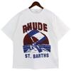 Marca de moda de nicho estadounidense Rhude Design Sense Camiseta holgada de manga corta para hombre y mujer, para primavera y verano, de media manga.