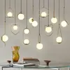 Restaurante bar dormitorio mesita de noche tienda de ropa minimalista nórdico vidrio blanco lechoso bronce antiguo bola ovalada lámpara colgante pequeña hierro